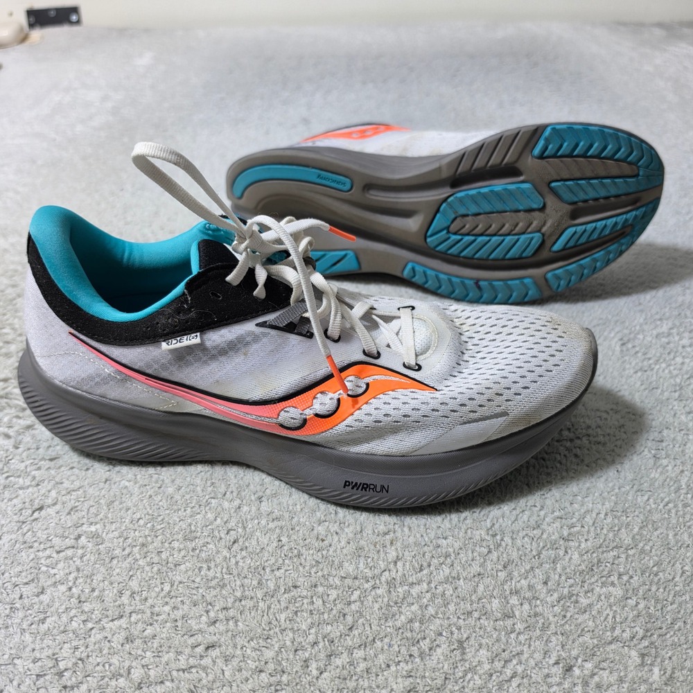 Saucony Ride 16 Running Shoes Mens 10.5 White Orange Blue PWRRUN S20830-85